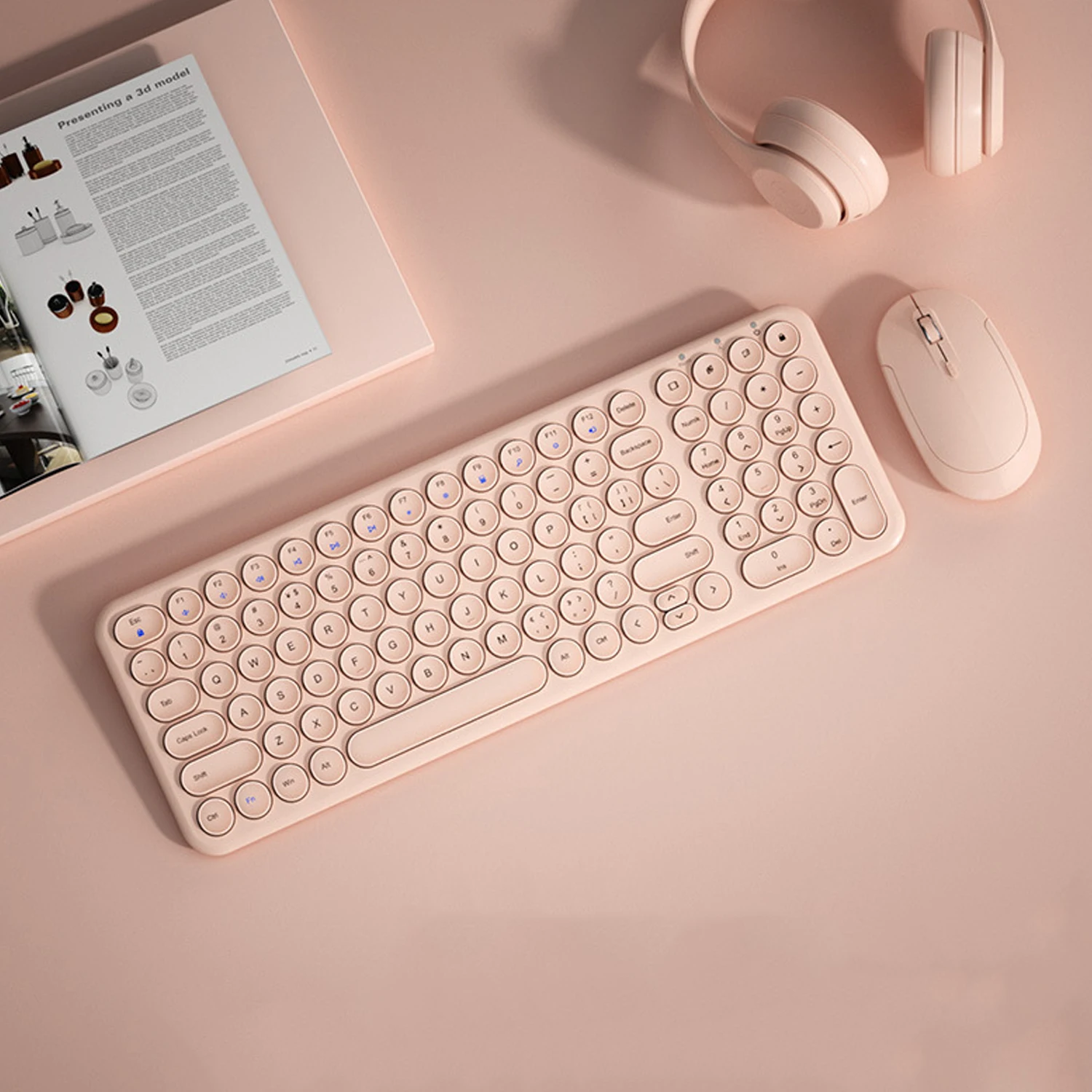 Kozh Custom Pink Color Office 2.4G Plug And Play Silent Keyboard and Mouse Wireless Combo For Computer