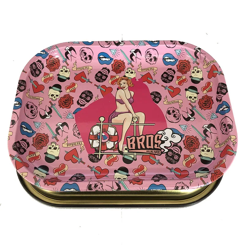 Wholesale Custom Printed Logo  Tobacco  Tray Tin Metal Rolling Tray in Stock 180*140
