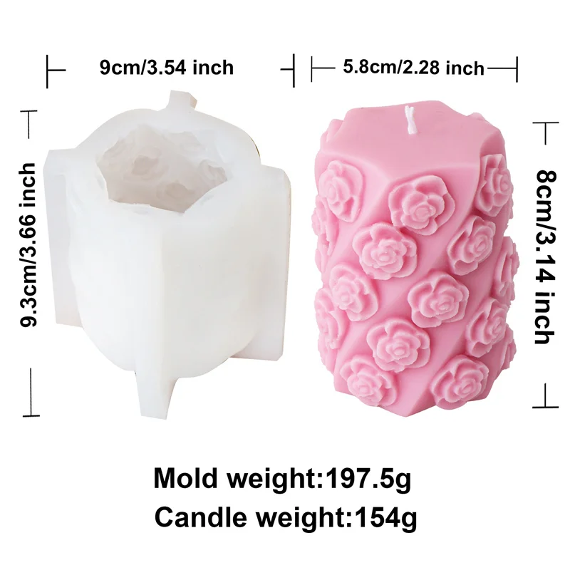 3D Relief Bees Cylindrical Floral Pillar Candle Silicone Mold DIY Geometric Twisted Leafed Rose Twisted Column DIY Gift Decor