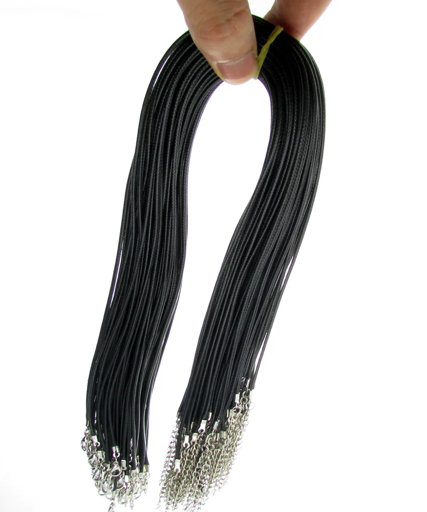 100PCS 45/50/60/70 cm Black Braid Wax Cord DIY Pendant Necklace Jewelry Making Handmade Leather Rope Steel Clasp String Chain