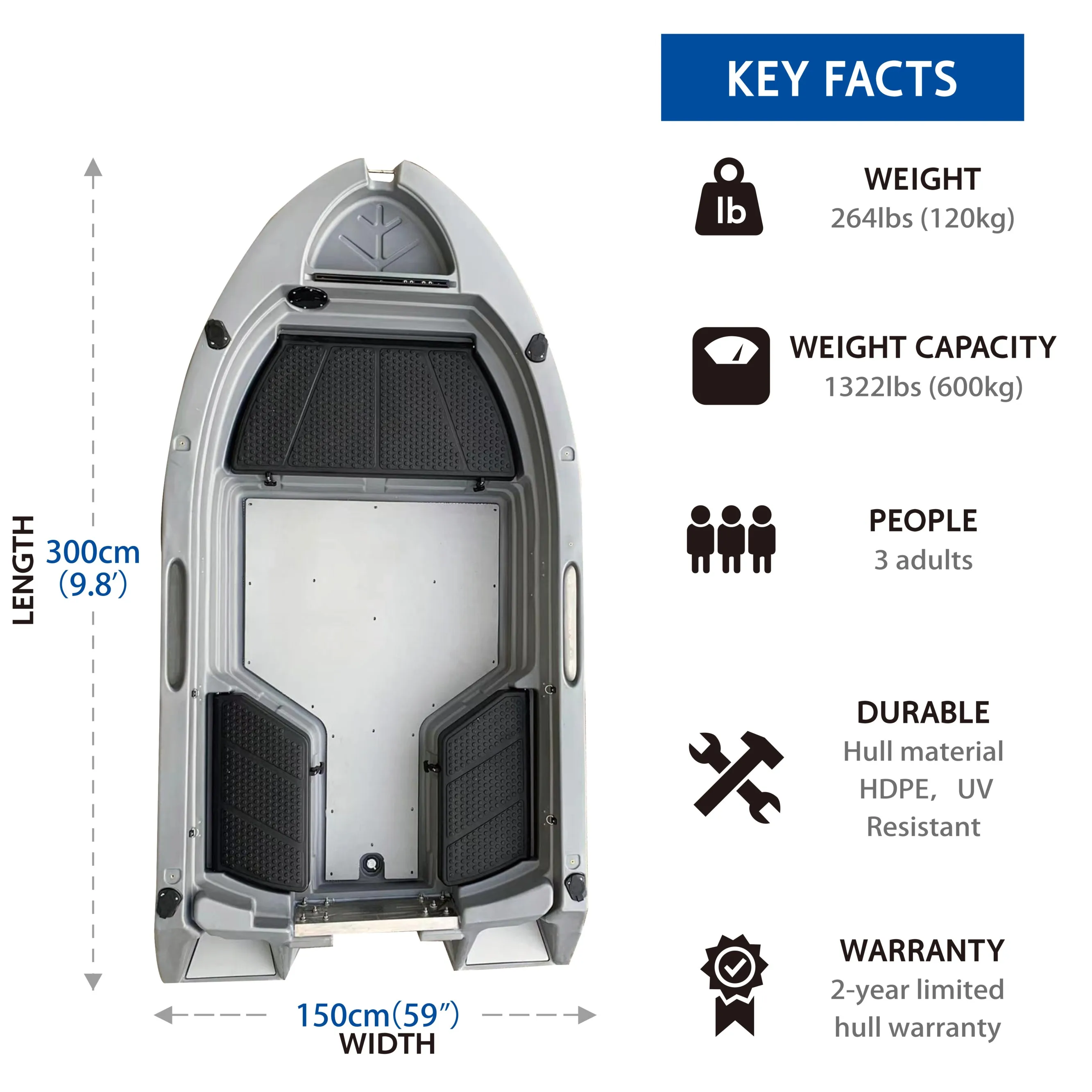 New arrival 10ft 3.05m 3M fishing kayak with electric motor rotomolded plastic skiff boats Tuffy engine boat
