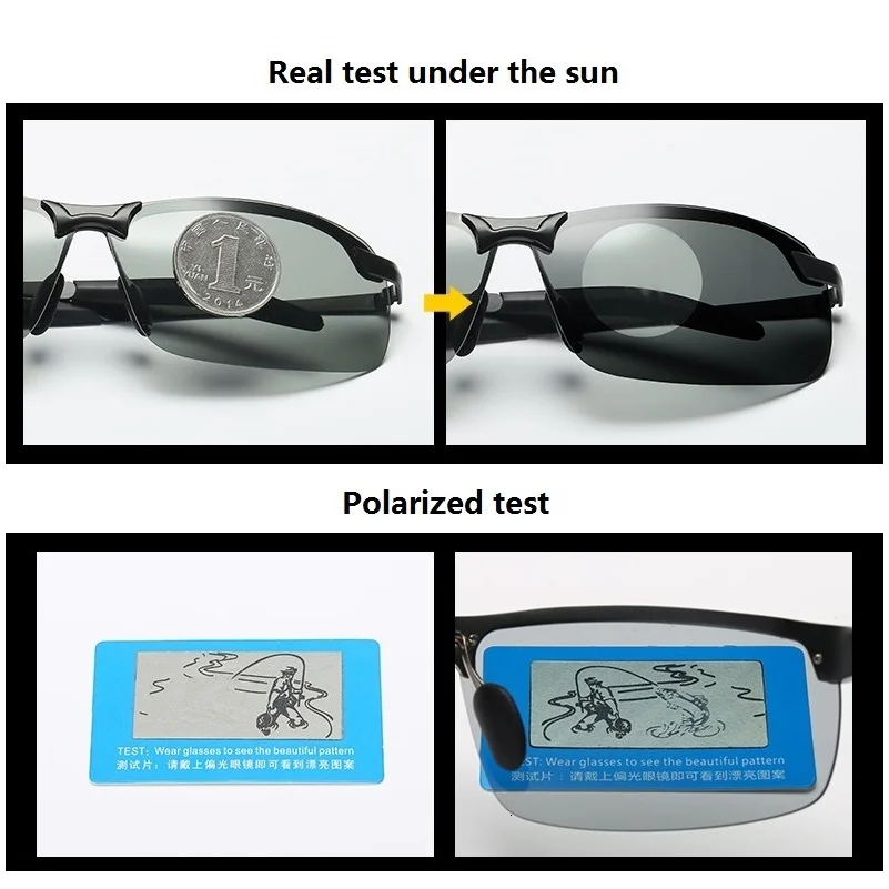 Fashionable Men Polarized Driving Glassesmens Sunglasses Polarize Day Night Vision Photochromic Sunglasses