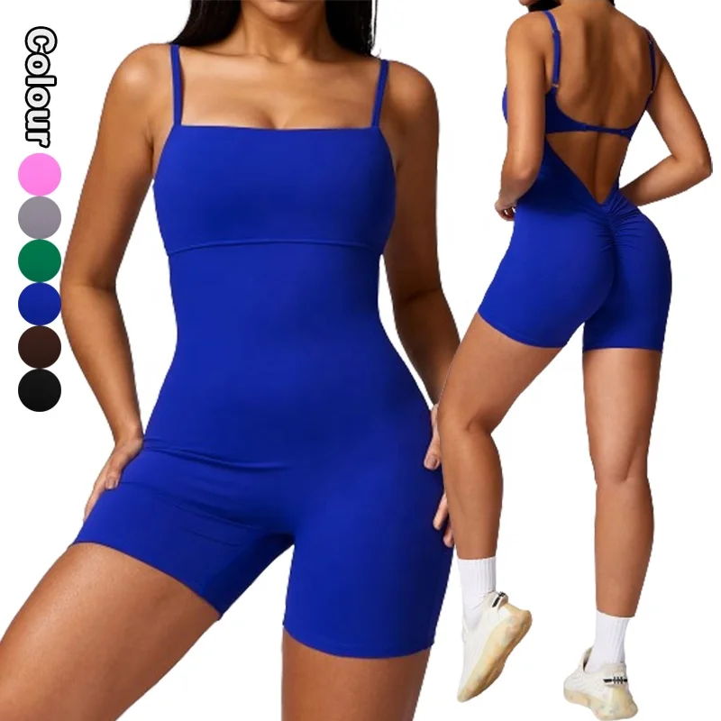 New Fashion Casual Women Sportswear One Piece  Fitness Wear Bodysuit Custom Outfit Women Bodycone Backless Yoga Short Jumpsuit
