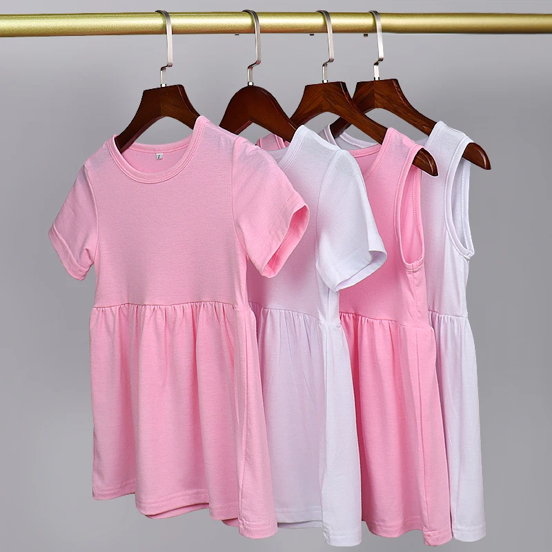 Sublimation Kids Dress Blank Colorful Color Short Sleeve Dresses Cotton Polyester Soft Feel Kids Baby Girls Summer Dresses
