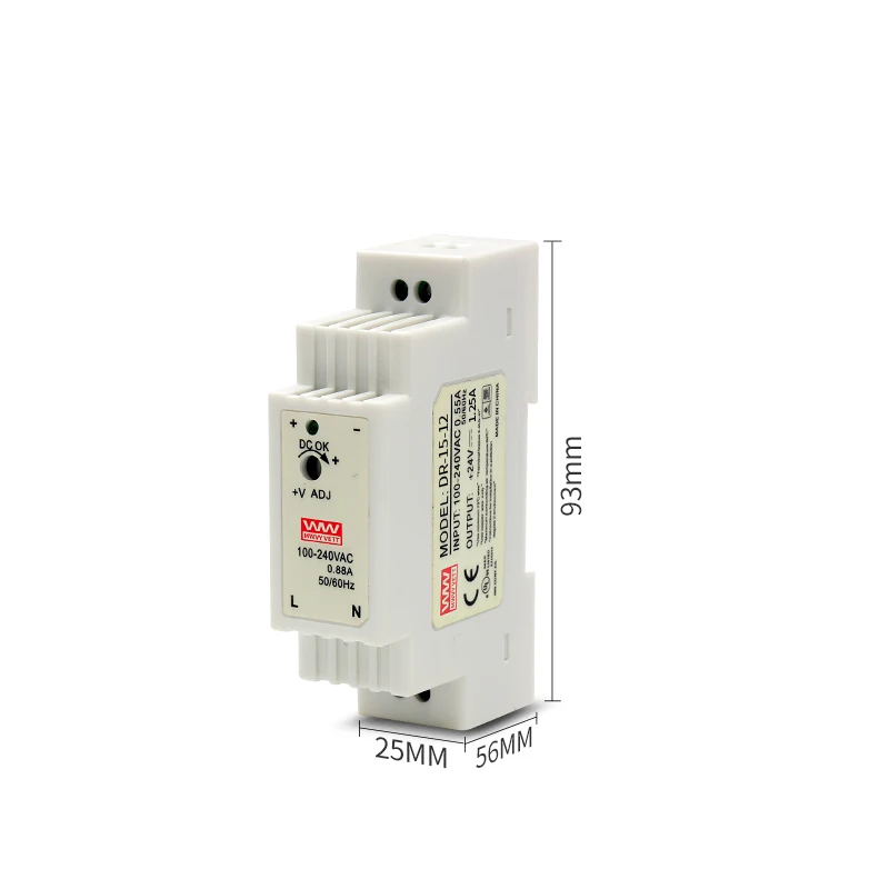 DR-15-12 15W 12V 1.25A 12V 15W Ac Dc Mini Din Rail Switching Power Supply for LED Driver