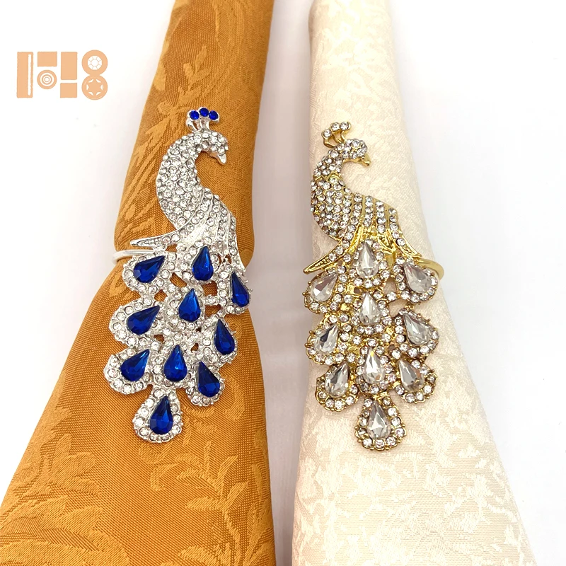 Wholesale rhinestone peacock napkin ring Crystal gem napkin rings for party accessories