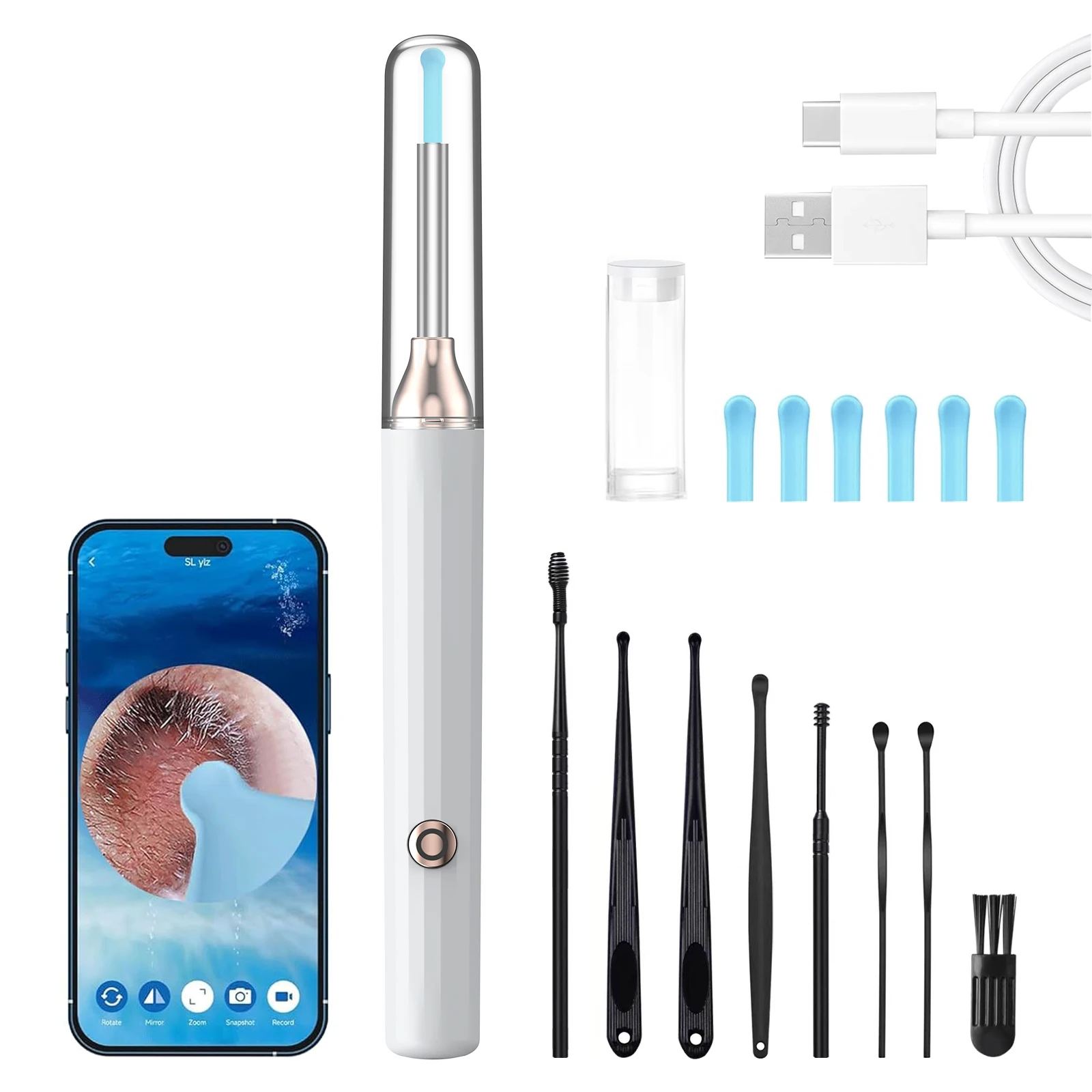 Ear Cleaner with Camera Wireless Intelligent Visual Ear Picker Earwax Removal 1080P HD Otoscope Ear Wax Removal Tool with Lights