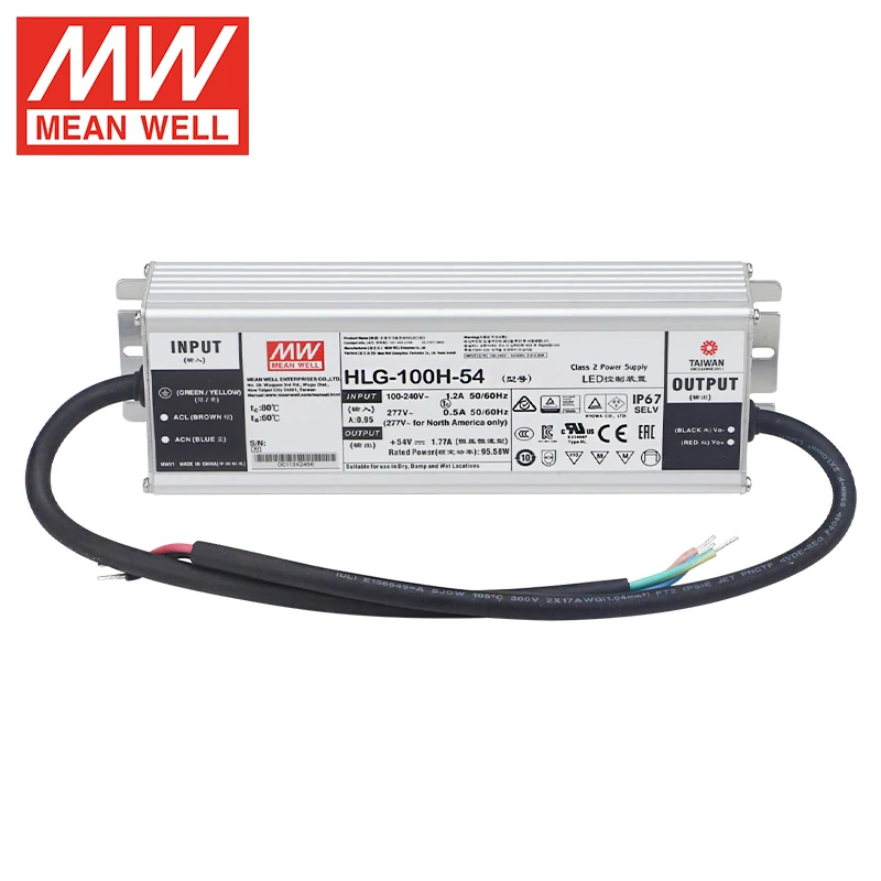 MeanWell светодиодный драйвер HLG-100H-54 100 Вт 54 В 1.77A источник питания для наружного освещения