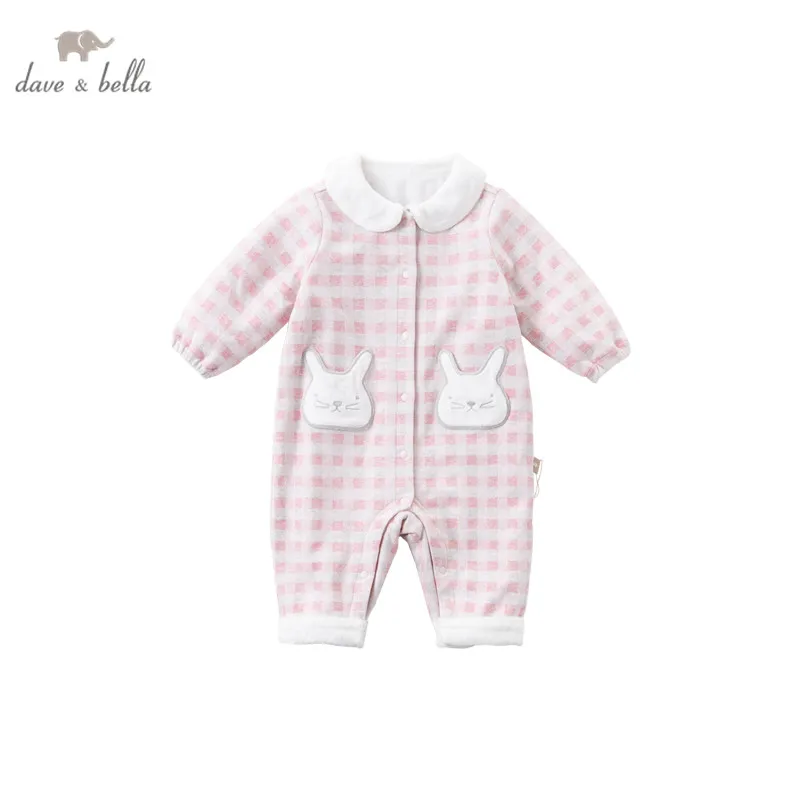 DBM14398 dave bella autumn new born baby cotton romper infant clothes girls print cute romper toddler baby 1 piece