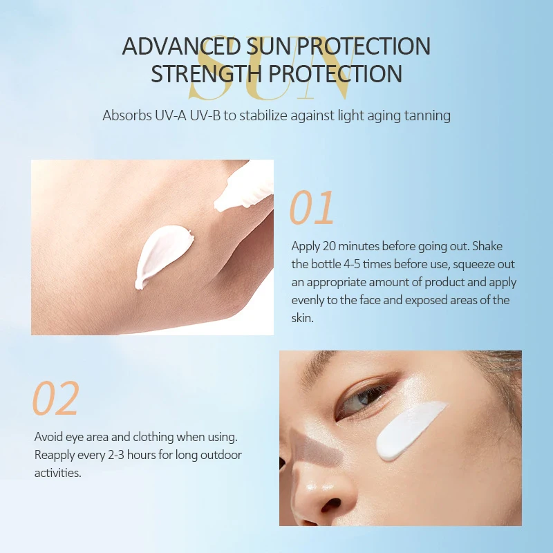 Частная торговая марка SPF 50 + солнцезащитный крем 48 г оптовая продажа индивидуальная УФ-защита освежающий увлажняющий солнцезащитный крем для лица и тела