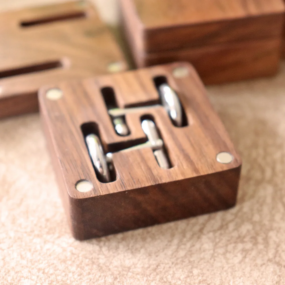 High-quality Black Walnut Packaging Box with Top and Bottom Lid High-grade Magnetic Laser Cufflink Button Storage Gift