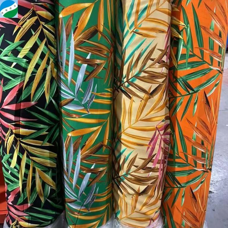 good selling big quantity 100% polyester fabric spandex moss crepe print stock fabric from shaoxing telas de china