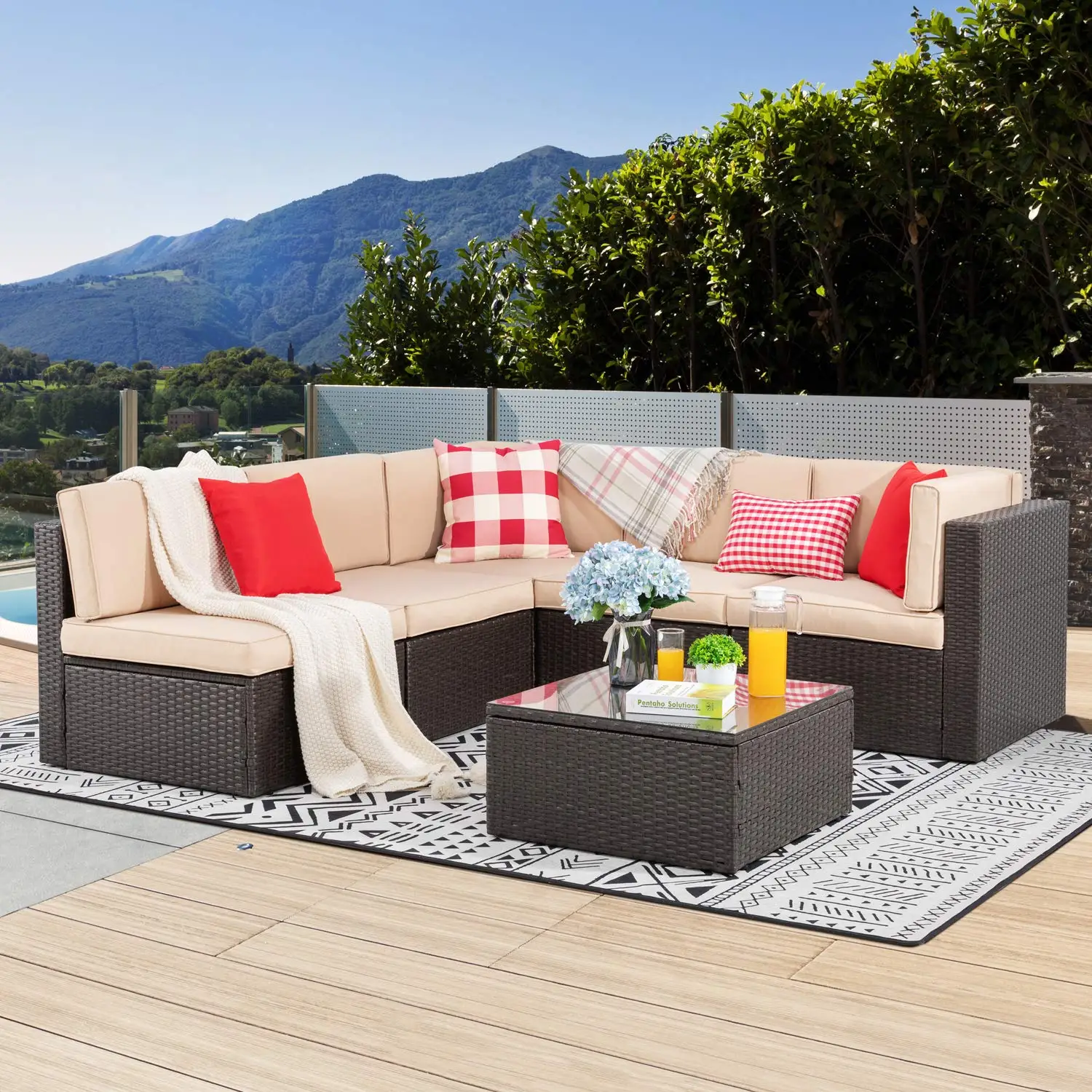 Hot Modern luxury exclusive wicker cane PE rattan brown outdoor patio garden sofa set furniture