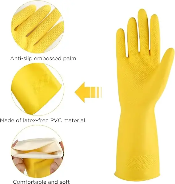 Blue yellow color reusable household use washing rubber latex work gloves kitchen for cleaning dishwashing hand gloves