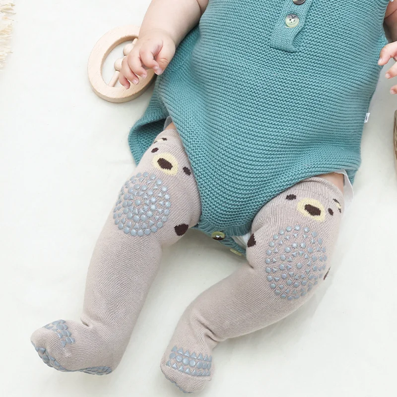 Long Baby Socks Anti Slip Silicone Dots Winter Baby Knee High Socks with Knee Brace Pad Crawling Cotton Leg Warmers