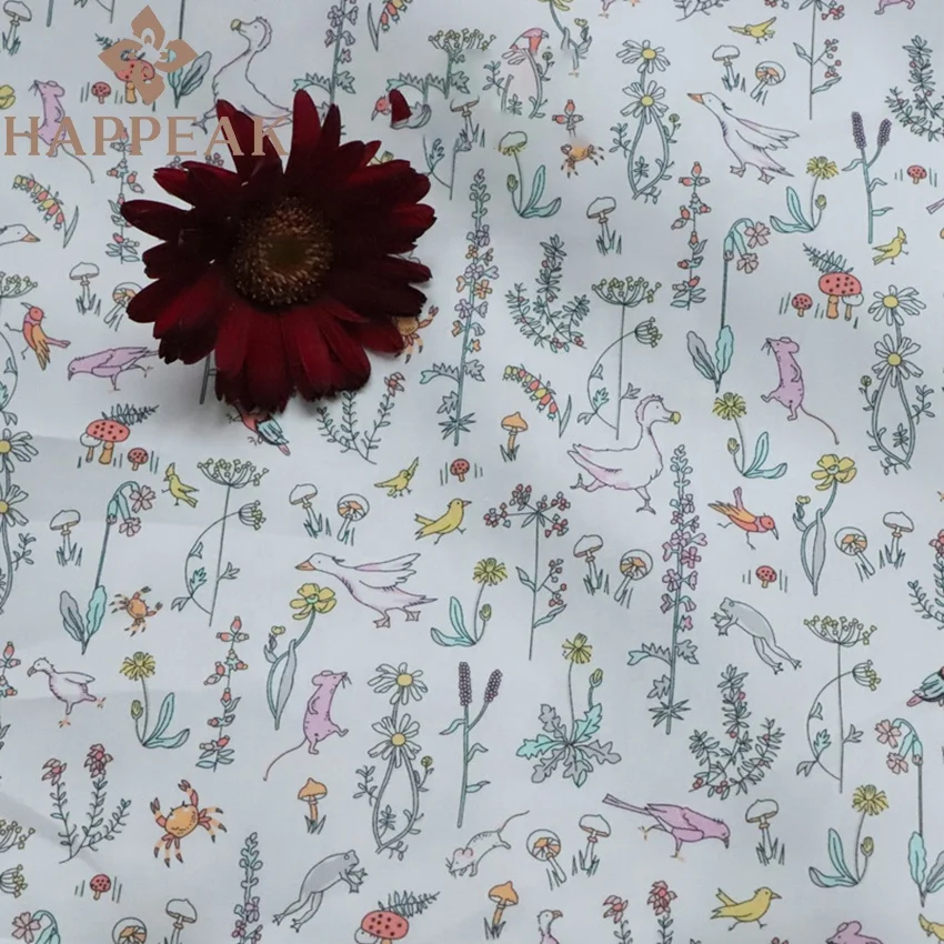 HAPPEAK Floral Cotton Fabric Digital Printing Cute Duck Printed Pure Cotton Woven Liberty Tana Lawn Fabric