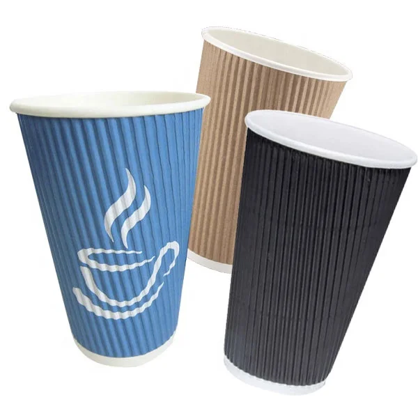 12oz Gold Foil Ripple Wall Paper Coffee Cup Disposable Beverage Cup with Stamping Embossing Vanishing Print Handling Feature