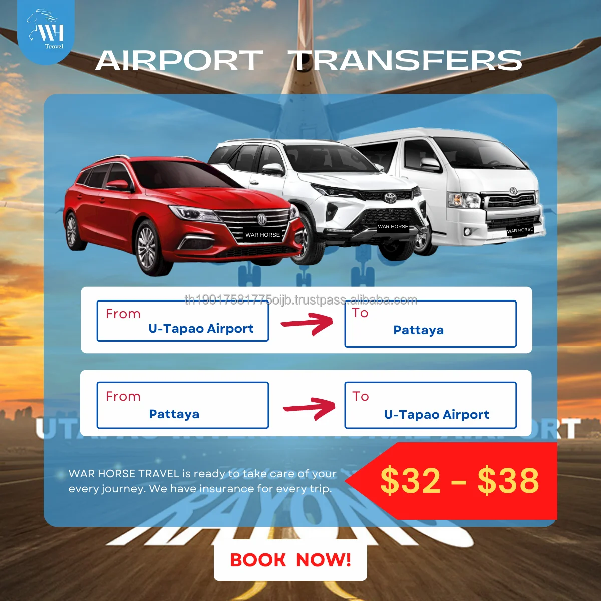 Airport transfers (U-Tapao Airport to Pattaya) (Pattaya to U-Tapao Airport) Taxi