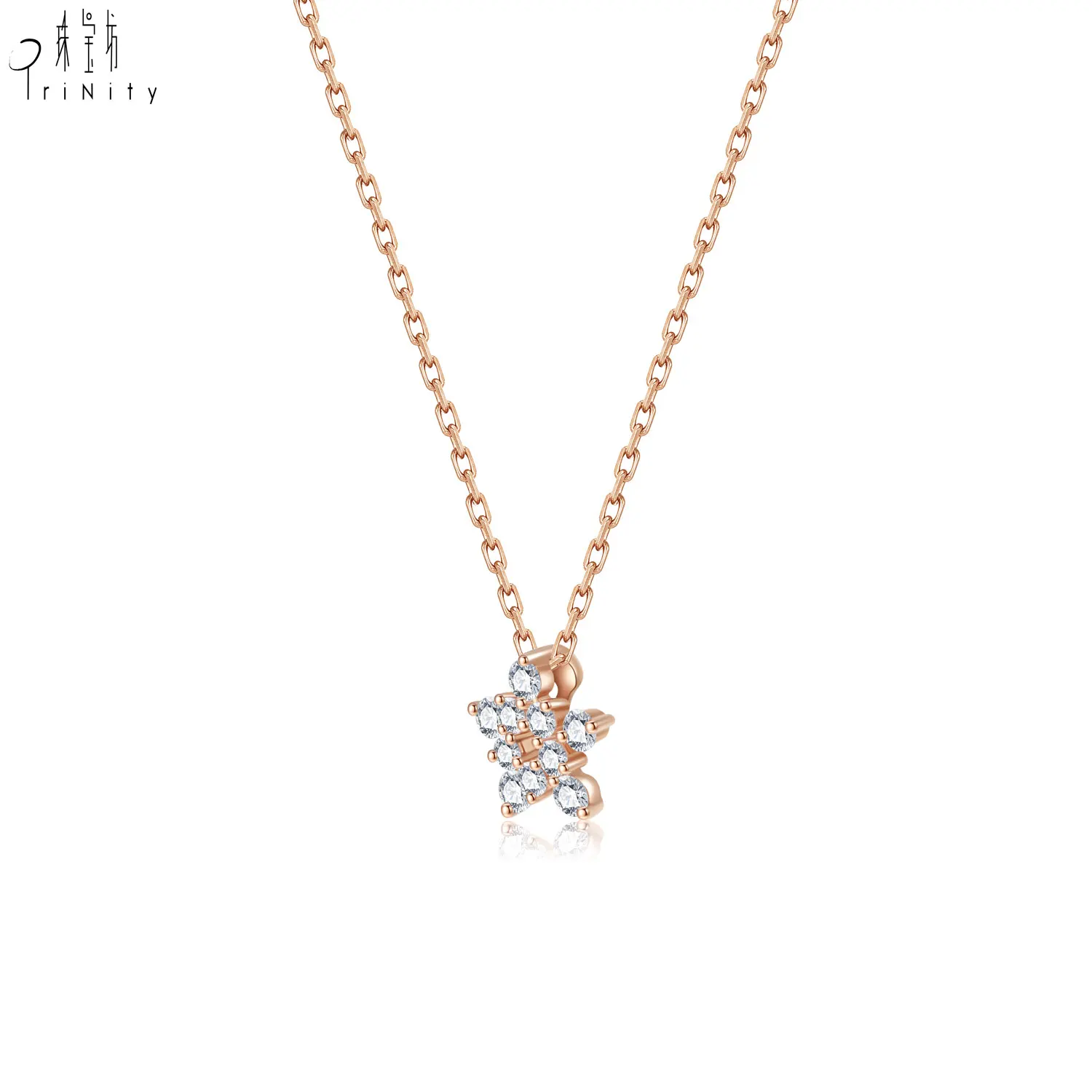 Hot Sale Fine Jewelry18K Solid Gold Real Natural Diamond Star Design Pendant Necklace Jewelry For Girls