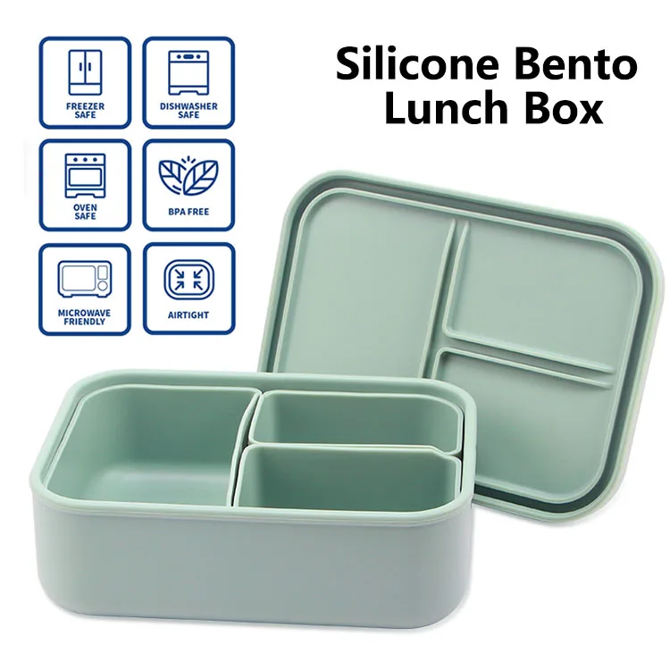 Silicone Reusable Food Meal Prep Storage Container 3 Compartment Fruit Silicone Preservation Kids Lunch Box Food Storage Silicon