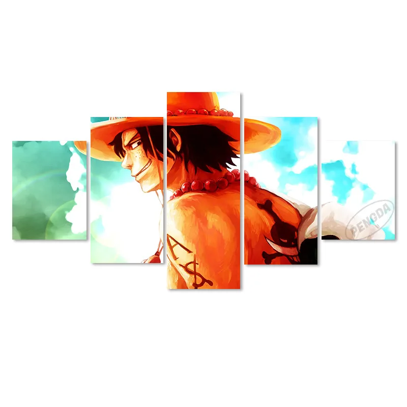 One Piece Ace Five-Piece Decorative Cartoon Japanese Animation Core Wholesale Art Spray Painting Oil Painting
