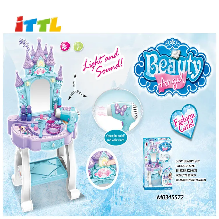 ITTL макияжный набор B/O туалетный столик зеркальная игрушка с выдвижным ящиком, светодиодной подсветкой и музыкой