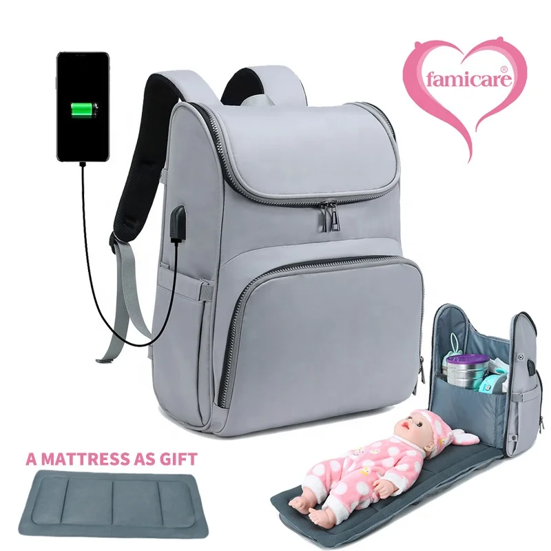 
2021 New Baby Diaper Bag With Bed Matress Mom Maternity Backpack Baby Portable Simple Crib Bags Folding Bed Rucksack Travel Kits 