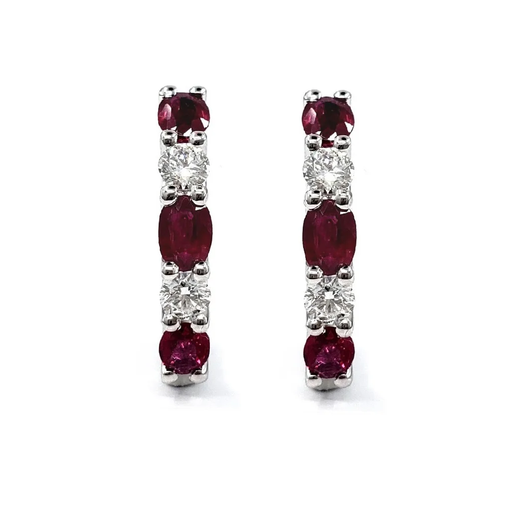 Casual Dazzling Simple New Year Design  Fine Jewellery 18k White Gold Natural Diamond ruby Clip on Earrings For Woman