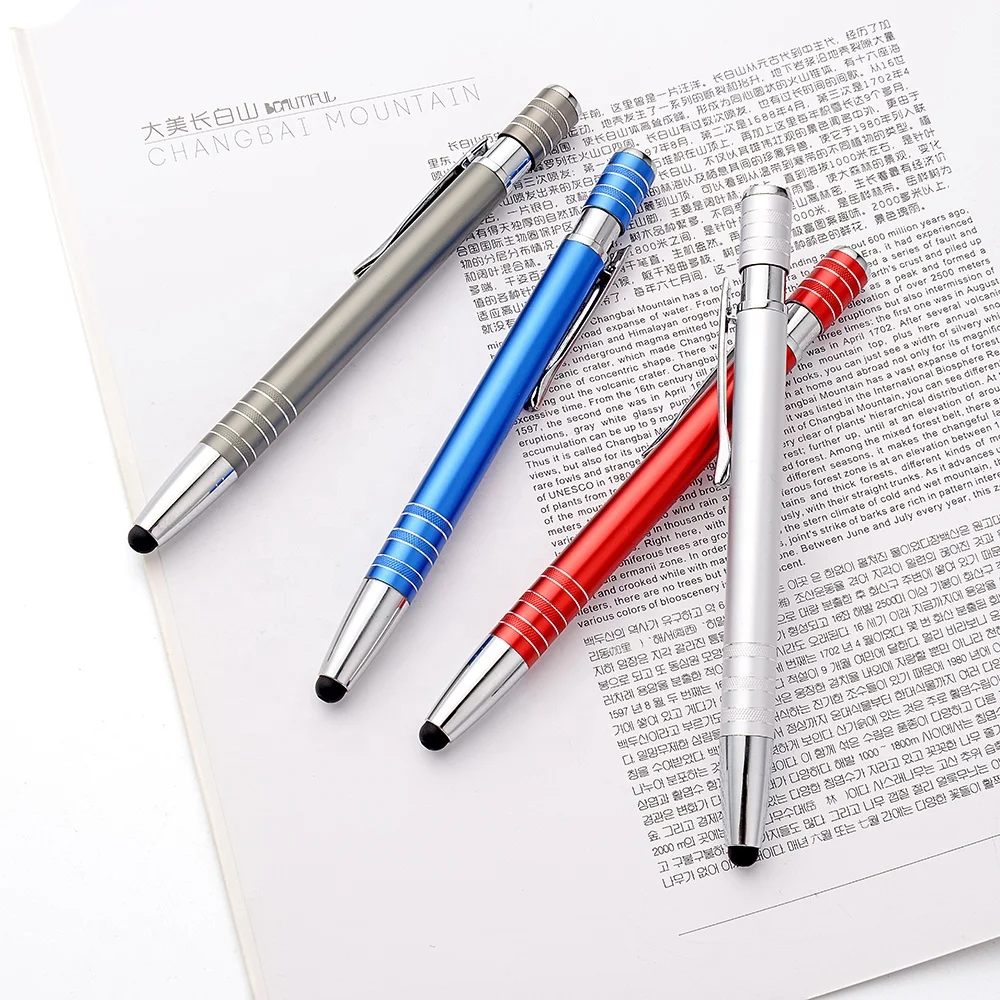 Promotional Gift Logo Multifunctional 2 in 1 Metal Soft Touch Screen Ballpoint Pen with Stylus