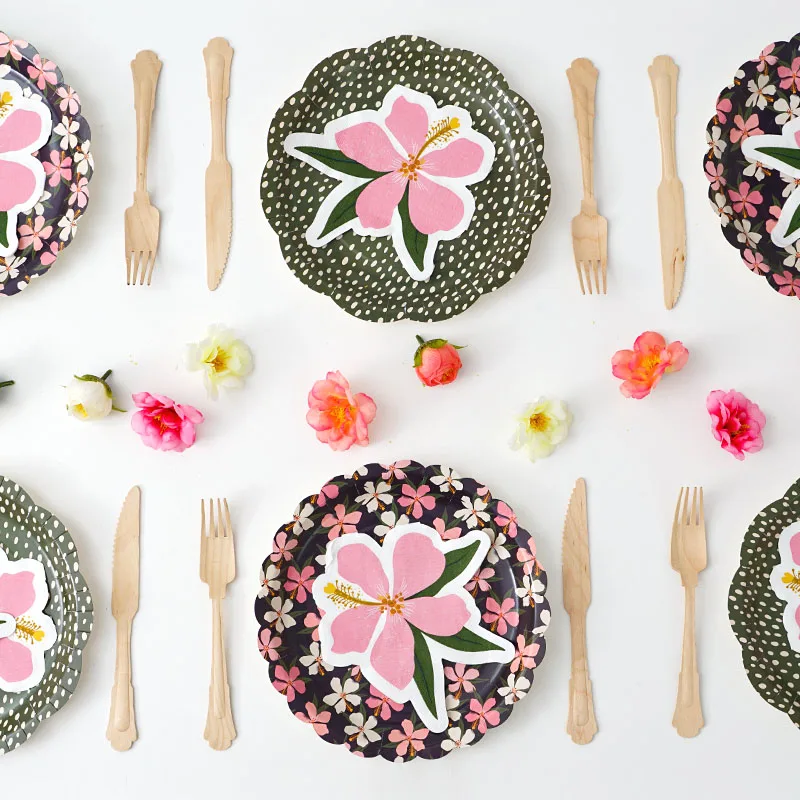 Spring Party Wildflower Decorations Tableware Floral Party Supplies Paper Plates and Flower Shaped Napkins
