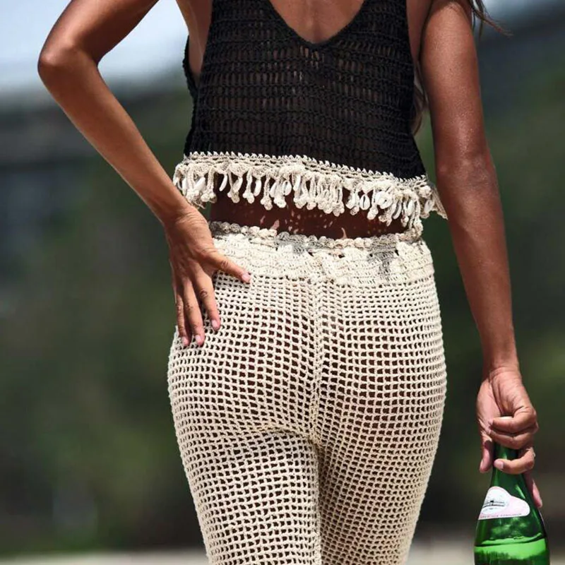 Custom Summer New Arrival Sexy Fringed Crochet Knit Crop Tank Top