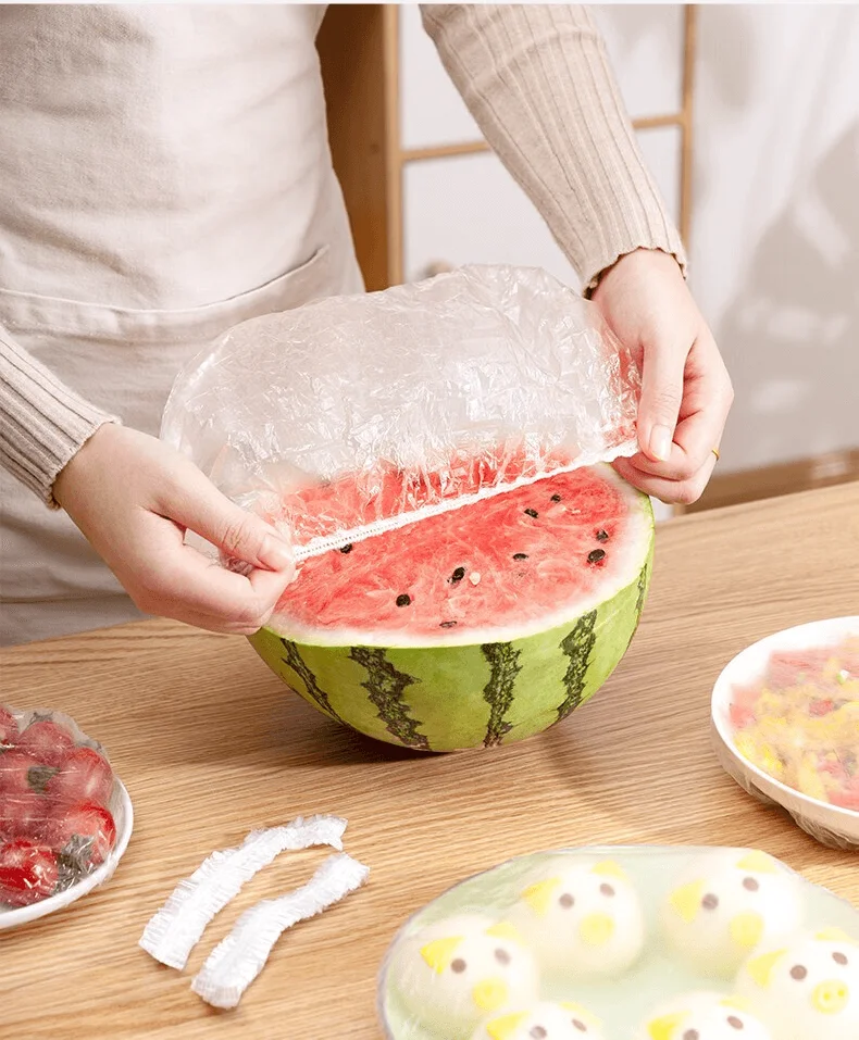 100pcs Disposable Food Cover Plastic Elastic plastic wrap Lids Storage Kitchen Fresh