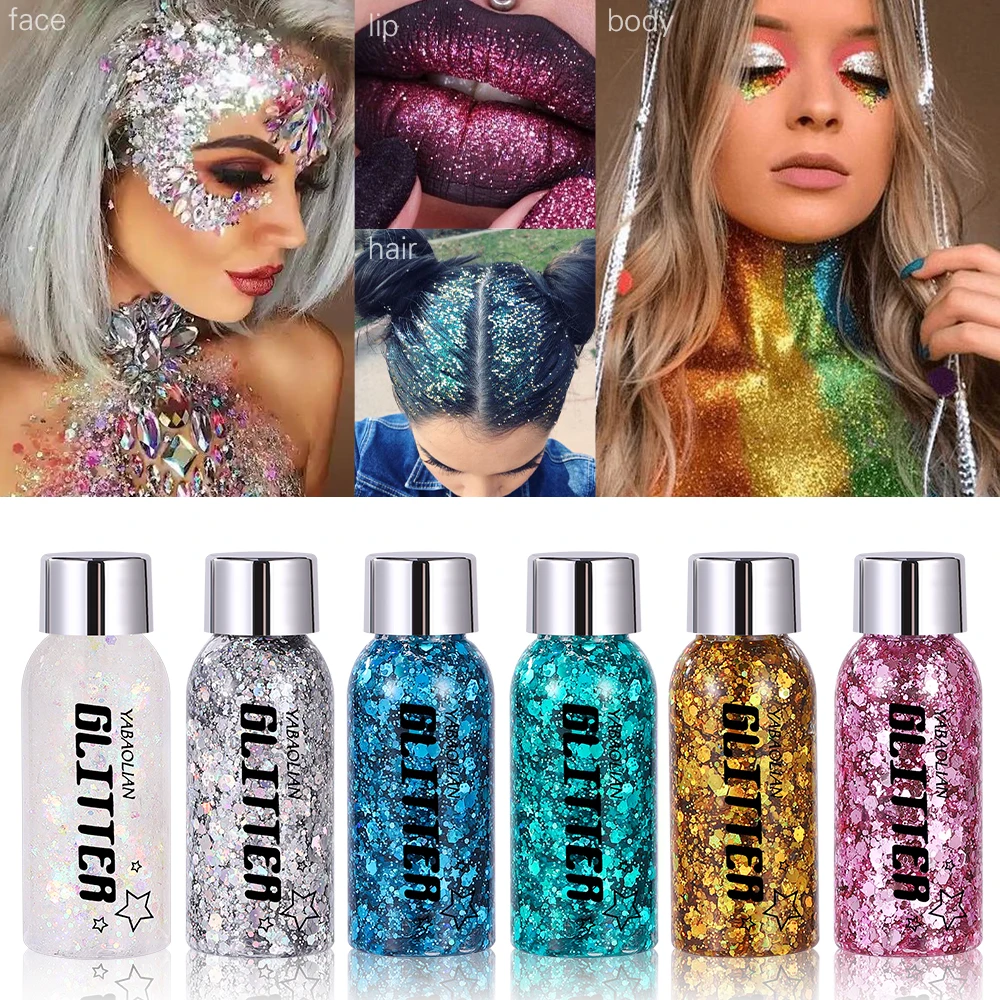 Body Face Chunky Glitter Gel Pink White Silver Face Sparkles Glitter Gel Makeup for Singer Concerts Disco Festival Rave OEM