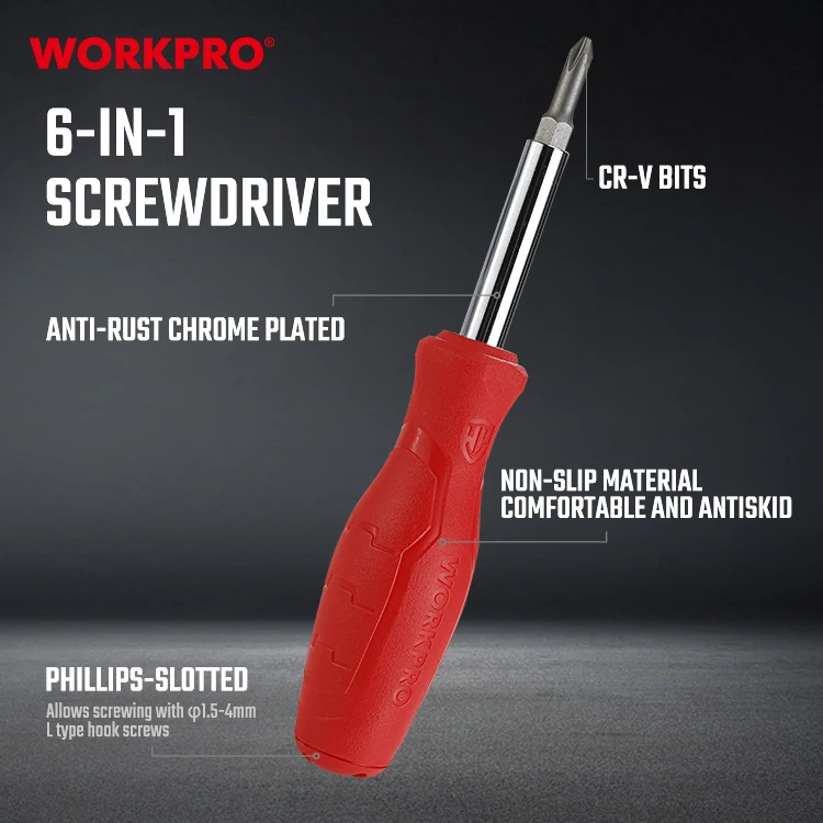 WORKPRO 6-в-1 PH1 PH2 5 мм 6 H8 H6 таможенный приходной ордер Биты отвертки антикоррозионные хромированный крюк винта