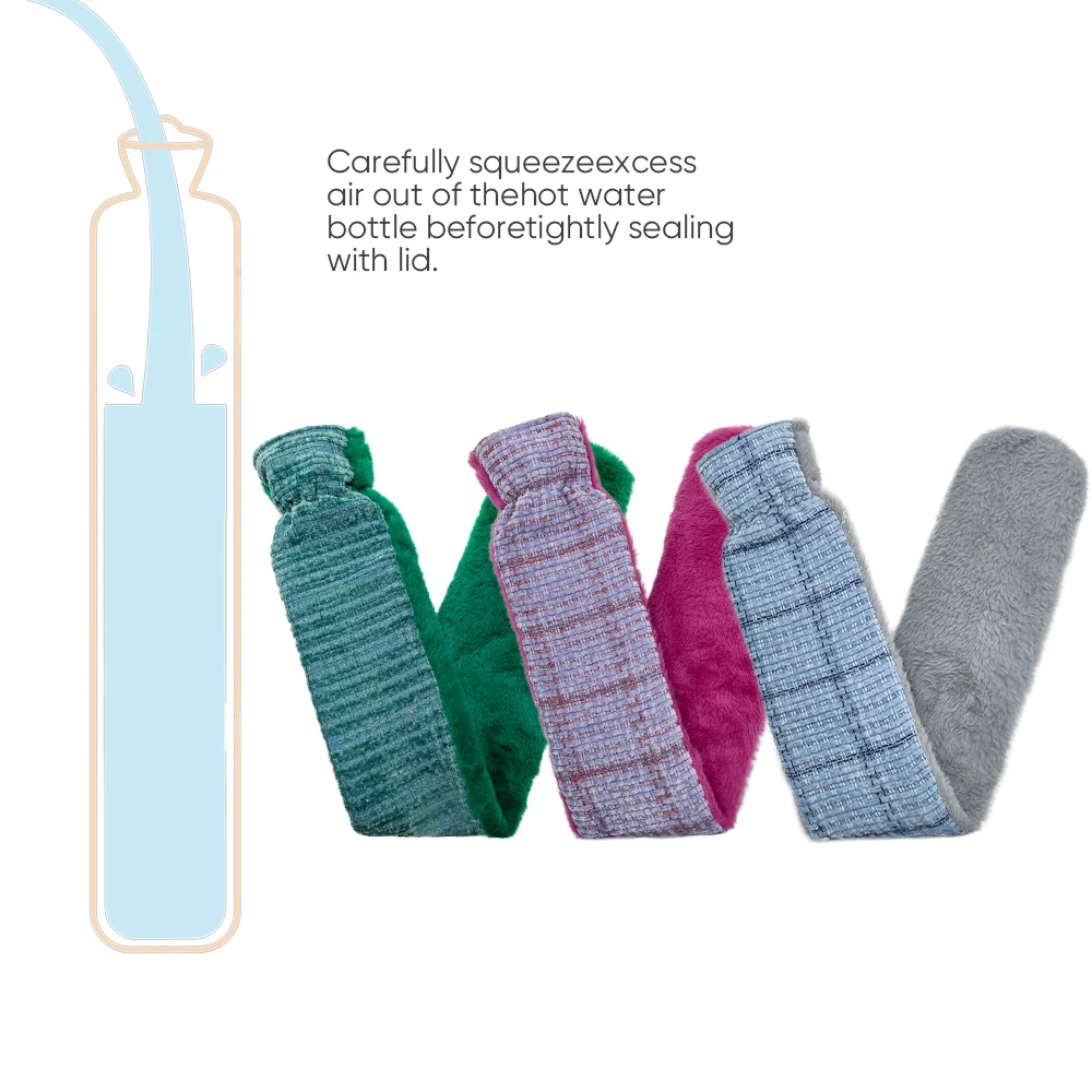 Long Rubber Hot Water Bottle For Bed Warm Waist Back&Soft Plush Cover