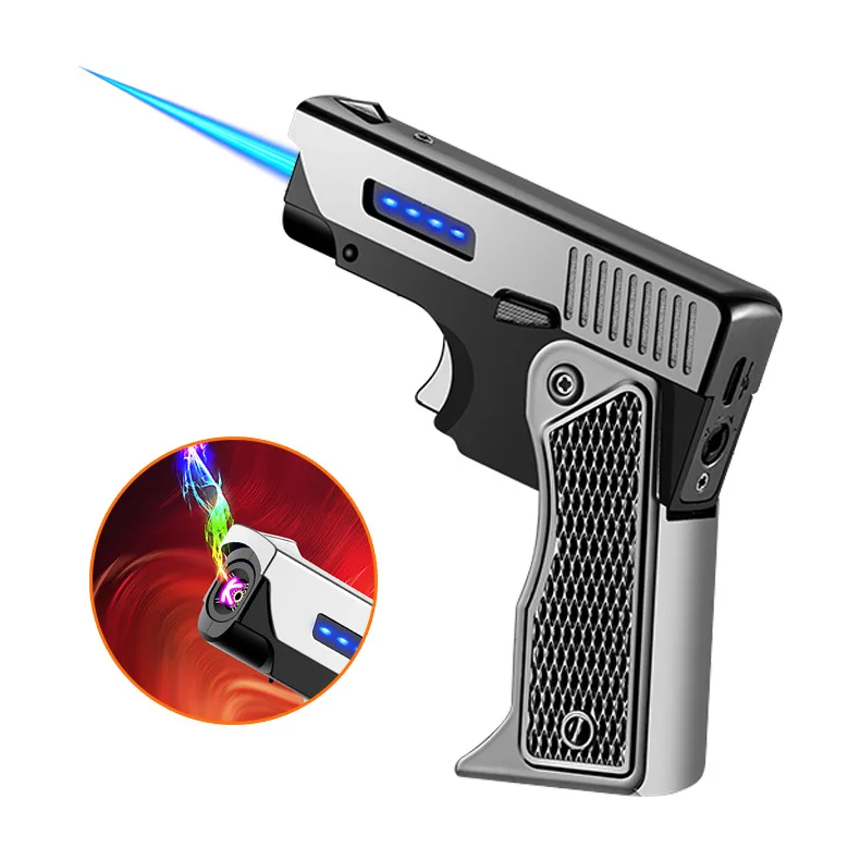 In stock 2 IN 1 Jet Torch Arc Electric Gun Lighter USB Rechargeable& Butane Refillable Plasma Lighters for Candle pistol Lighter