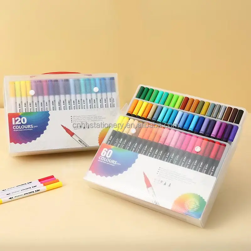 China Good 120 Colors Watercolor Double Best Black Felt Dual Tip Brush Coloring Painting Permanent Drawing Sketch Marker Pen Set