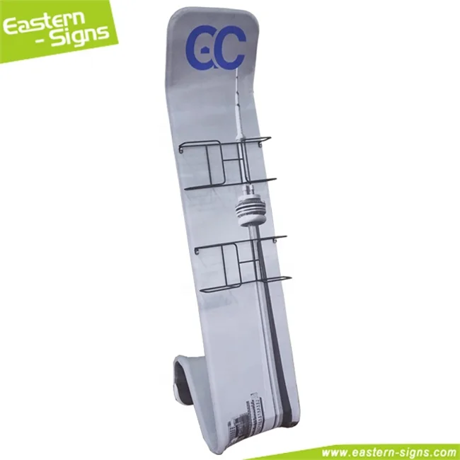 Portable floor standing aluminum fabric trade show flyer catalogue shelf display stand for advertising