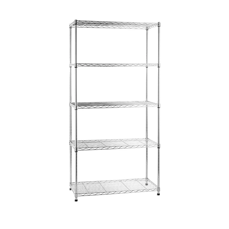Adjustable 5 Tier Heavy Duty Clothing Storage Chrome Shelf Metal Wire Utility Racks Chrome Shelving With Wheels
