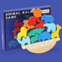 Animal Balancing Blocks Games Stacked Stacked High Balance Boat Children Hand Eye Coordination Puzzle Early Education Wooden Toy