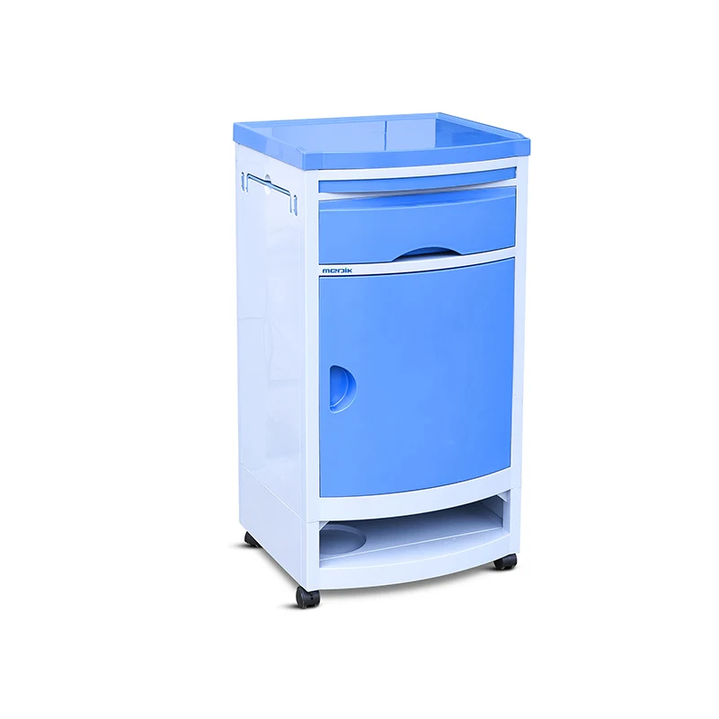 Medik Mobile ABS Bedstand Blue Hospital Lockable Bedside Cabinet With Castors For Medical Bed