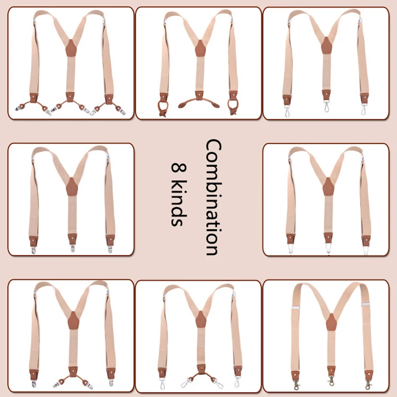 
Latest 1set 3.5X120cm Business Men Suspenders Luxury Multi-set Suit 3/6 Clips Suspenders DIY Genuine Leather Suspender For Gift 