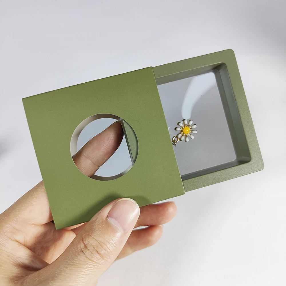Set Showi Paper Drawer Box Diamond Transparent Square Floating Frame 3D Suspension Jewelry Display Box