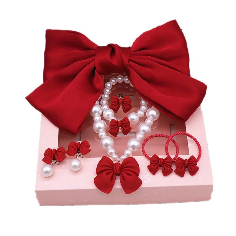 Children necklace set big bow hair clip top clip hairpin hairpin hairpin hair ornament for girls in Japanese Department
