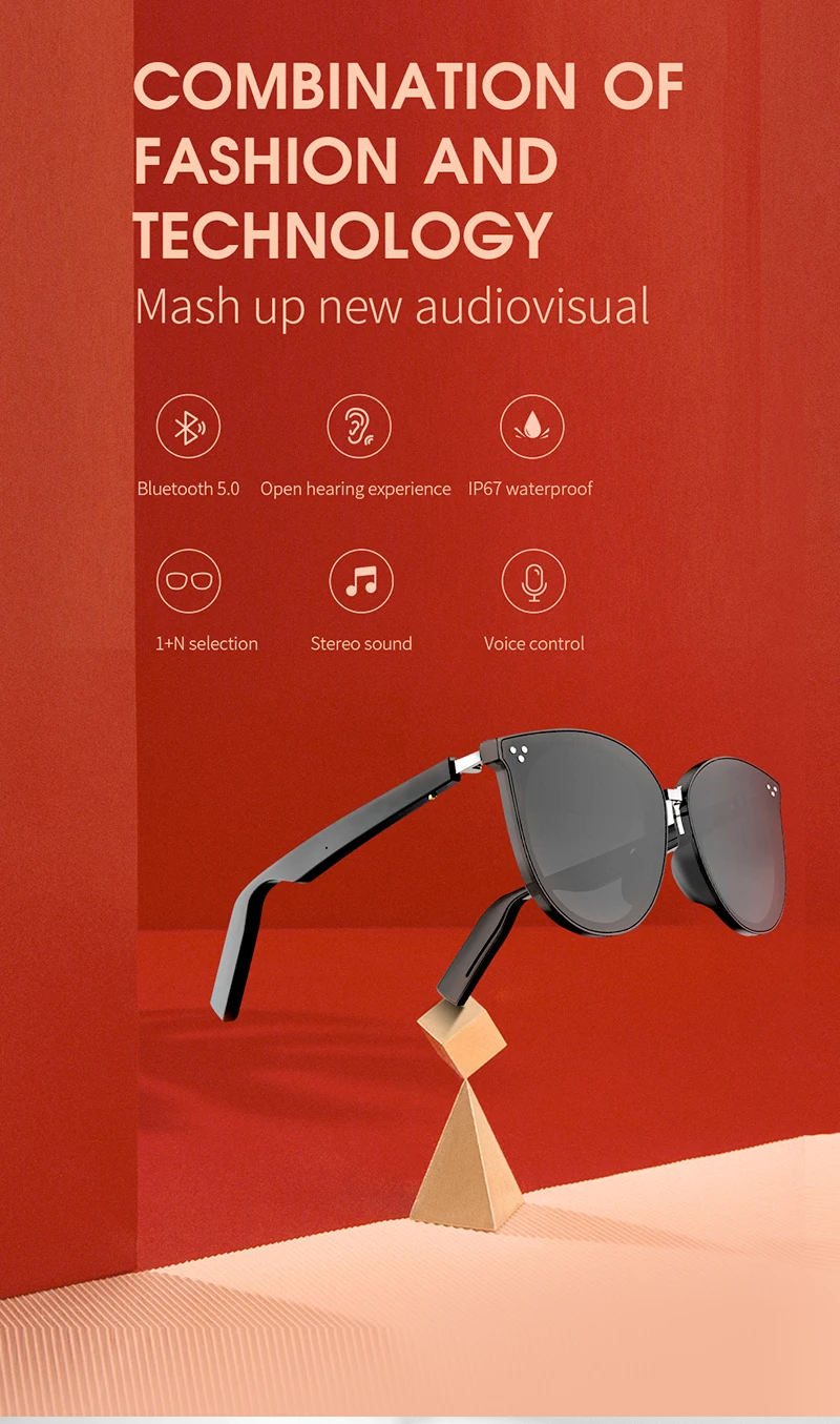 3D Glasses Bluetooth Glasses Polarized Smart Sunglasses Wireless Headset with Inbuilt Microphone New 2021 Games Stands Glasses