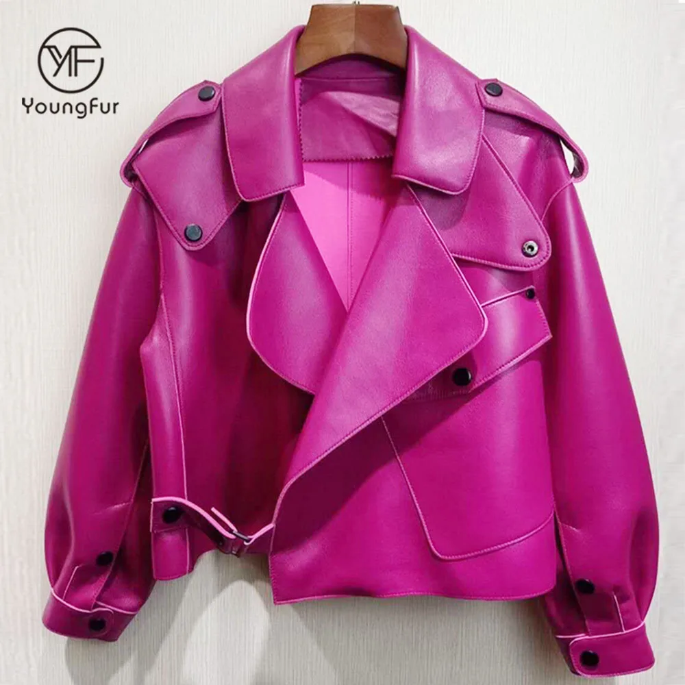 Fashion Real Sheepskin Leather Jacket Women /Wholesale Custom Sheep Skin Motorcycle Biker Women Genuine Leather Jacket for Women