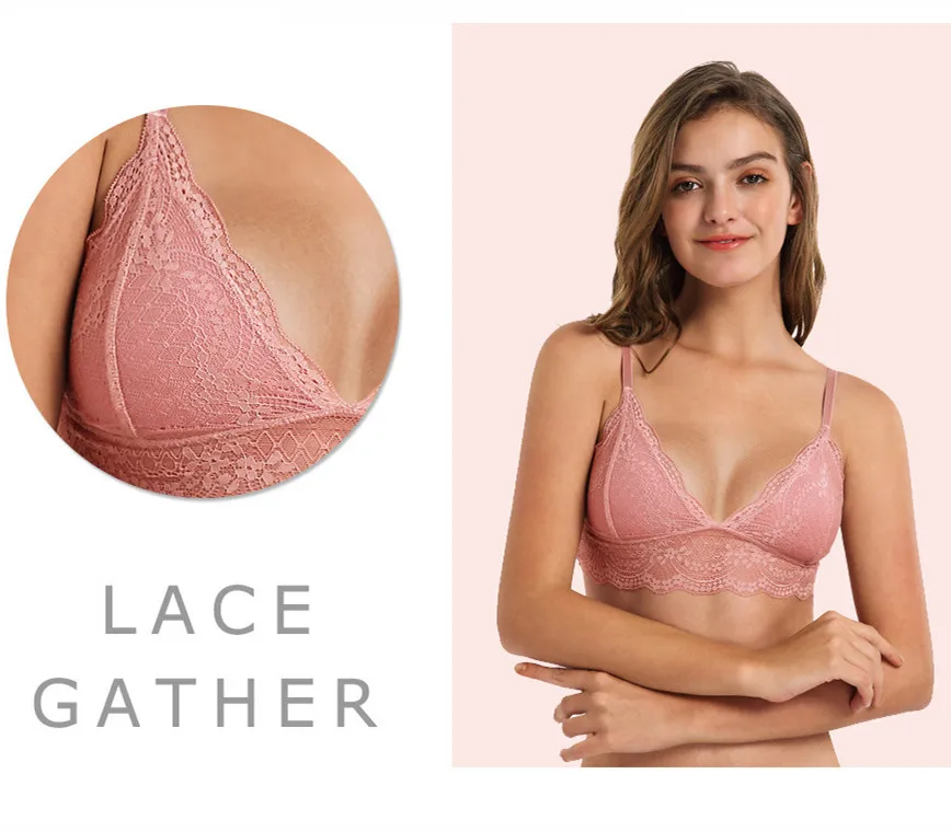 Wholesale seamless deep V lace girl ladies bra wireless thin underwear sexy lingerie bras for women