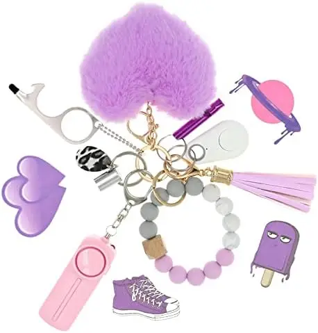 Customized Factory Price Silicone Key Ring Bracelet Elastic Beaded Keychain self defense metal stick keychain For Girls