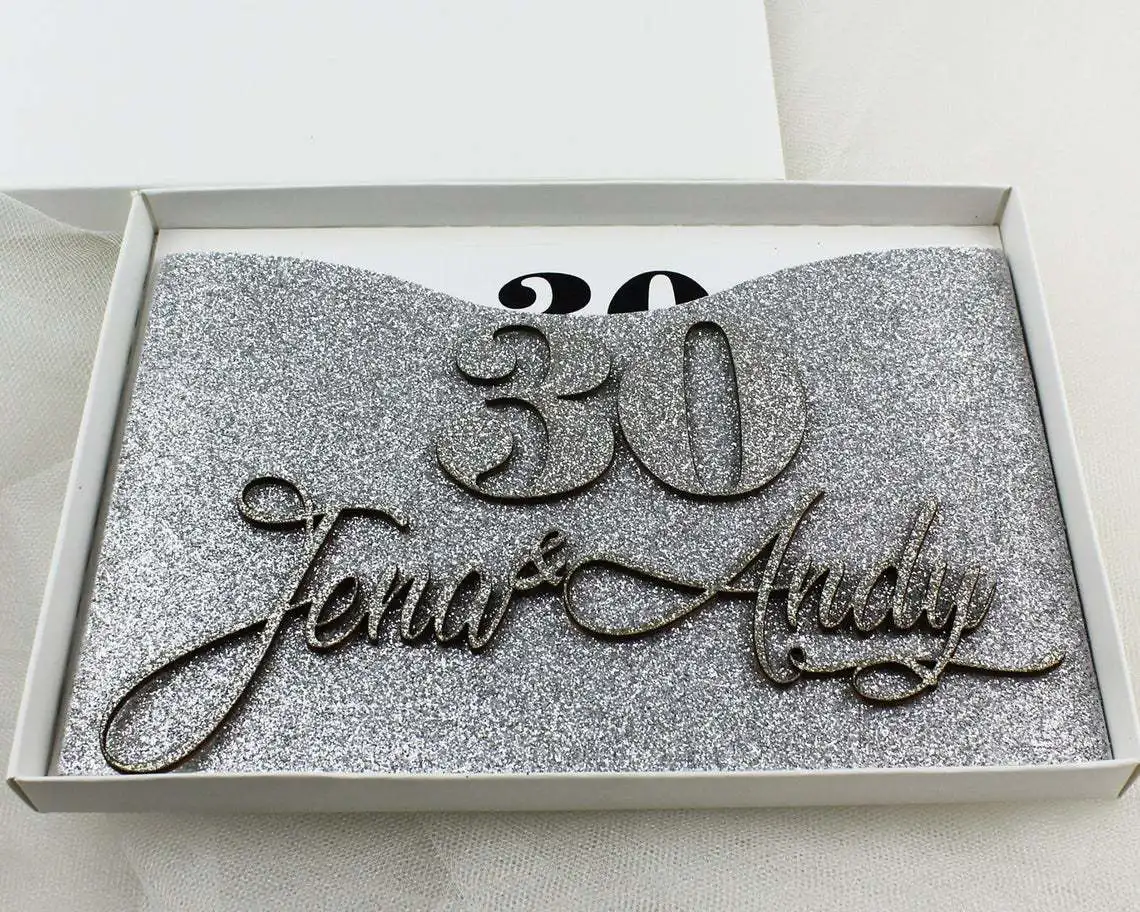 Personalized Silver Glitter Invitation Monogram Glitter Wedding Card