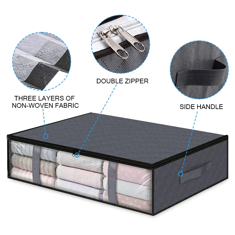 Collapsible Fabric Blanket Storage Bag under bed Storage Containers with Pvc Window for Organization